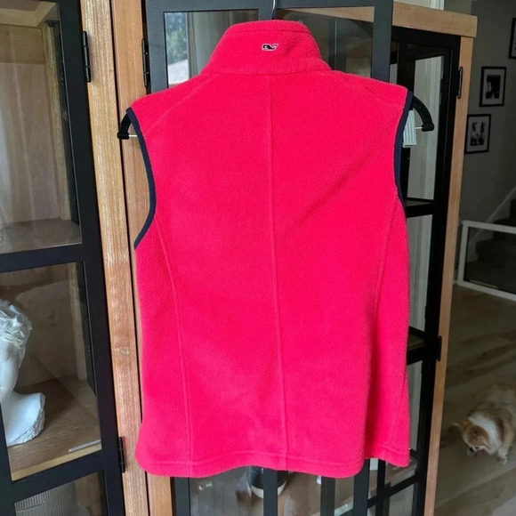 Vineyard Vines fleece vest navy coral red neon zip up pockets size medium - Picture 4 of 5